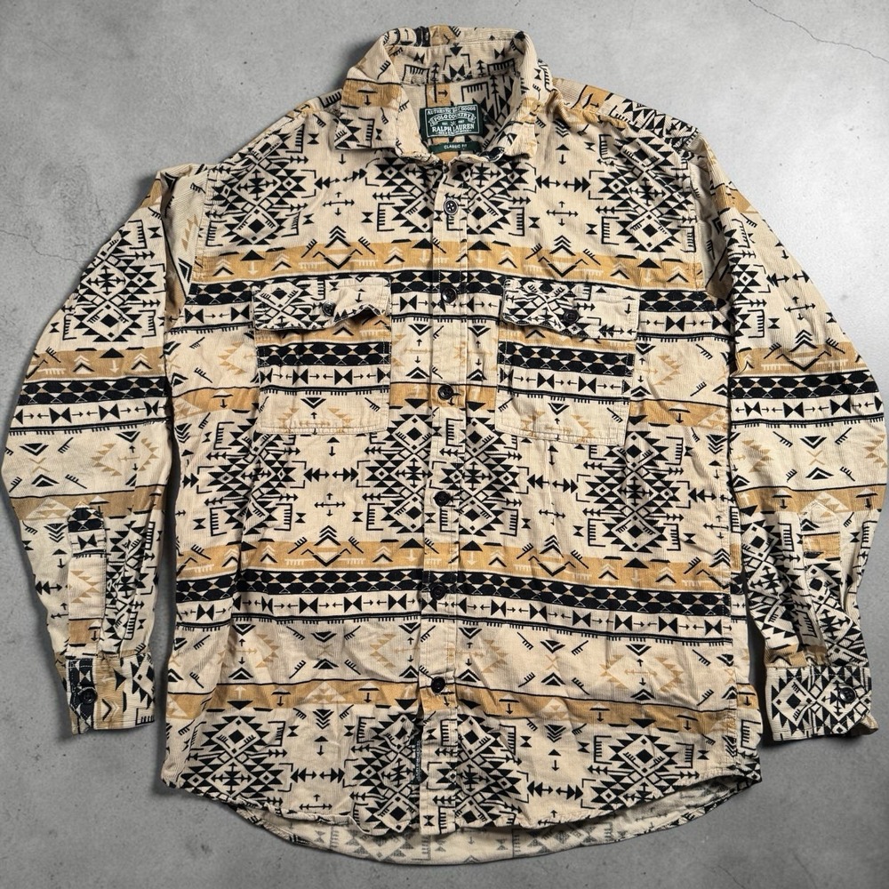 Polo Ralph Lauren Polo Country Corduroy Southwestern Aztec Western Shirt Tan XL - Picture 2 of 9
